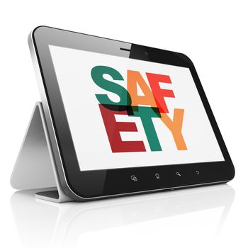 Security concept: Tablet Computer with Painted multicolor text Safety on display, 3D rendering
