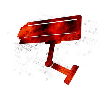 Protection concept: Pixelated red Cctv Camera icon on Digital background