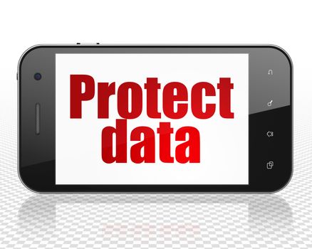 Protection concept: Smartphone with red text Protect Data on display, 3D rendering