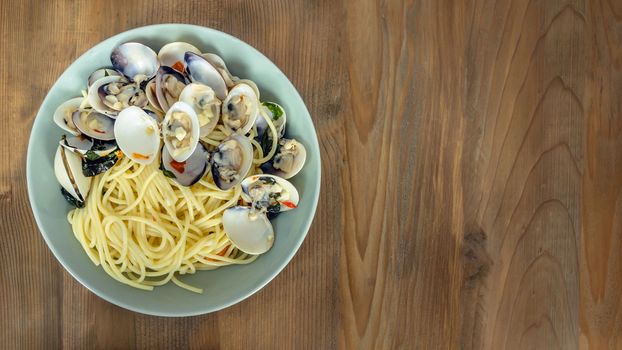 Clams pasta In White Wine Butter Sauce on dish