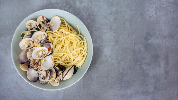 Clams pasta In White Wine Butter Sauce on dish