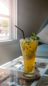 fresh passion fruit juice with soda mint