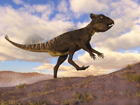 Archaeoceratops dinosaur walking in the desert by day - 3D render