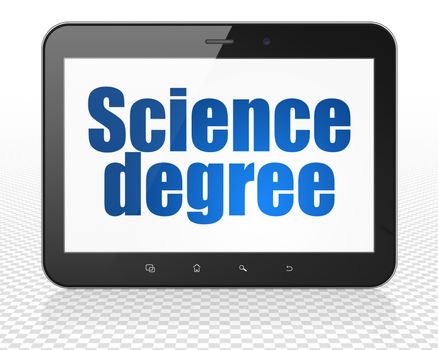 Science concept: Tablet Pc Computer with blue text Science Degree on display, 3D rendering