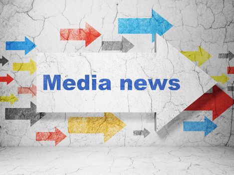 News concept:  arrow with Media News on grunge textured concrete wall background, 3D rendering