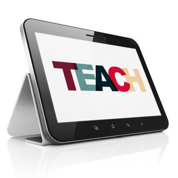 Education concept: Tablet Computer with Painted multicolor text Teach on display, 3D rendering