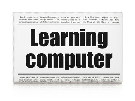 Studying concept: newspaper headline Learning Computer on White background, 3D rendering