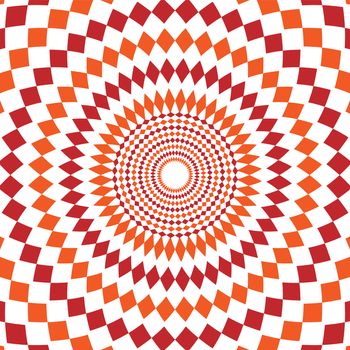 Abstract background design texture with red and orange rounded twirl chequered elements. Creative fabric pattern with shapes of small rhombus. Simple soft graphic images for wallpaper or web.