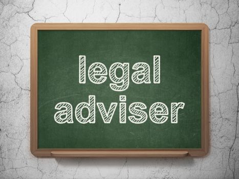 Law concept: text Legal Adviser on Green chalkboard on grunge wall background, 3D rendering