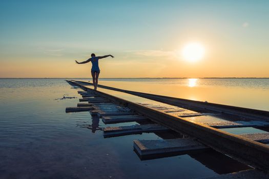 Beauty sunset on salty lake in Altay, Siberia, Russia