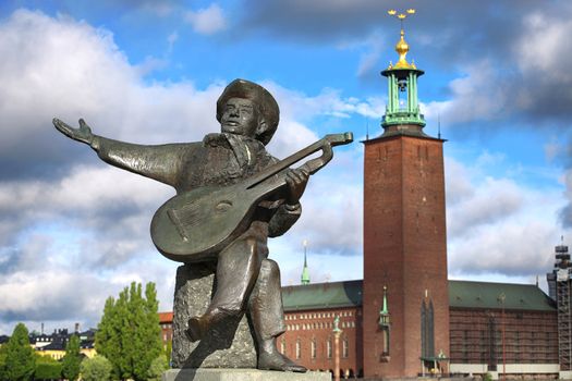 Evert Taube monument on Gamla and City Hall Stan in Stockholm, Sweden