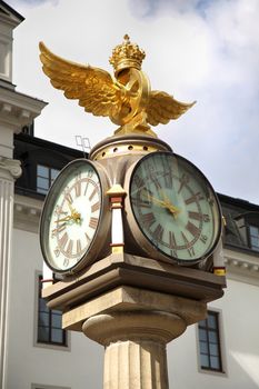 Klocka Central Plan, Clock with Crown next to the central train station in Stockholm, Sweden

