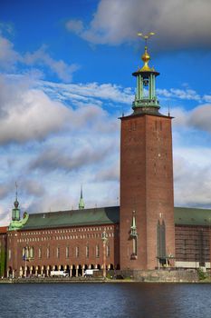 Scenic view of the City Hall from Riddarholmskyrkan, Stockholm, Sweden