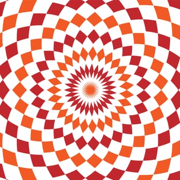 Abstract background design texture with red and orange rounded twirl chequered elements. Creative fabric pattern with shapes of small rhombus. Simple soft graphic images for wallpaper or web.