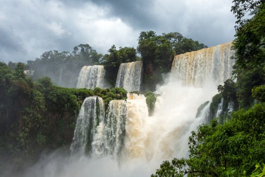 iguazu falls national park. tropical waterfalls and rainforest landscape