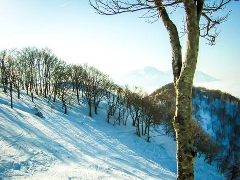 The view at the top of the mountain, above the coluds.