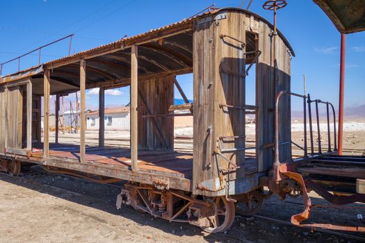 Old train station in Bolivian desert, south america