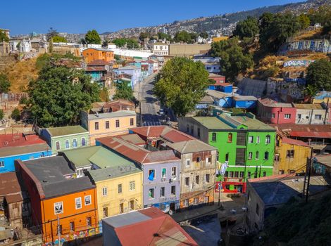 Colorful old houses in valparaiso city, Chile