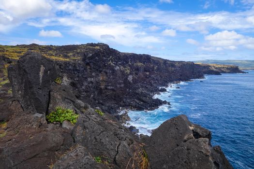 Easter island cliffs and pacific ocean landscape, Chile