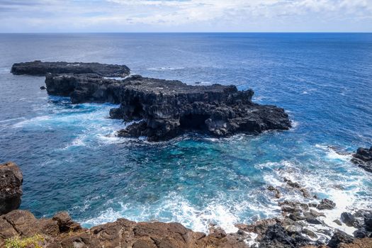 Pacific ocean landscape vue from cliffs in Easter island, chile