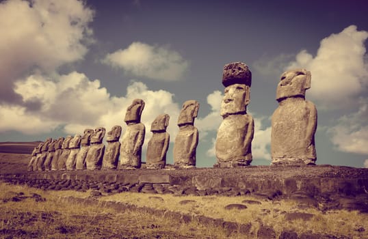 Moais statues, ahu Tongariki, easter island, Chile