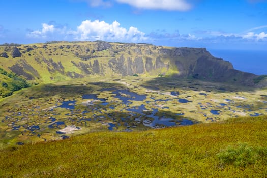 Rano Kau volcano crater in Easter Island, Chile