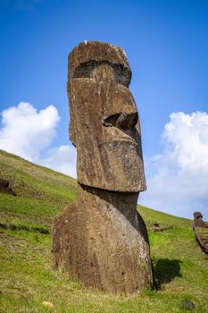 Moais statues on Rano Raraku volcano, easter island, Chile