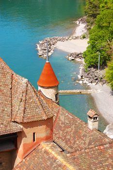 The a roof Chillon castle in Switzerland