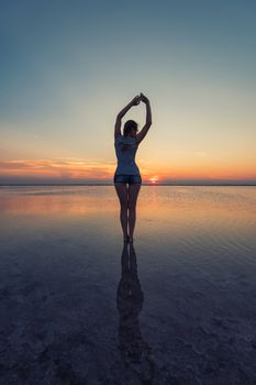 Beauty sunset on salty lake in Altay, Siberia, Russia