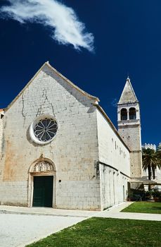 medieval church with belfry in the town of Trogir in Croatia