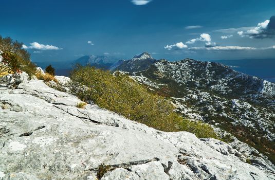 Rocks and peaks in the Mosor massif in the Dinaric mountains in Croatia