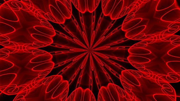 Abstract red background. Digital kaleidoscope. 3d rendering