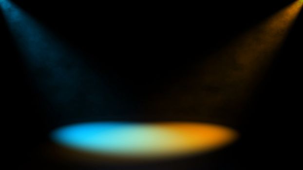 Bright spotlights with fog. Abstract digital background. 3d rendering