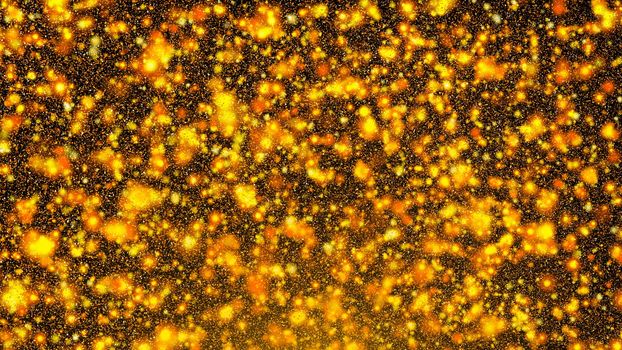 Abstract gold glittering background. Digital backdrop. 3d rendering