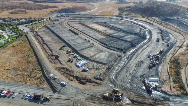 Aerial View Of Tractors On A Housing Development Construction Site.