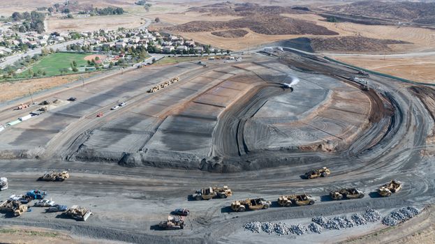 Aerial View Of Tractors On A Housing Development Construction Site.