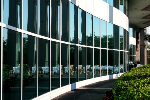 Reflections in the windows of a building