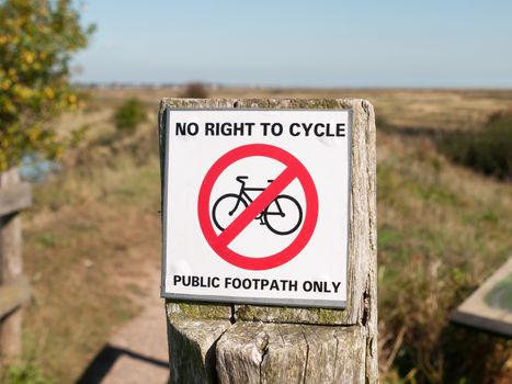 no right to cycle public footpath only country post sign; essex; england; UK