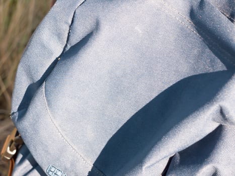 close up texture of blue bag fabric ; essex; england; UK