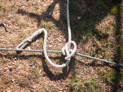 sailing rope on the floor tied up knot; essex; england; UK