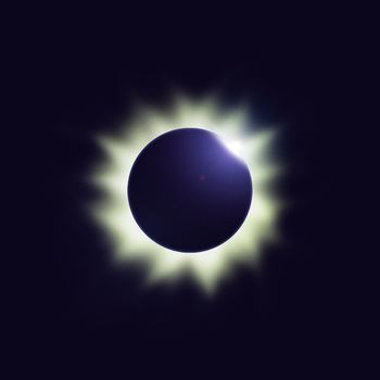 Total eclipse of the sun with heat corona in deep blue space. Digital illustration