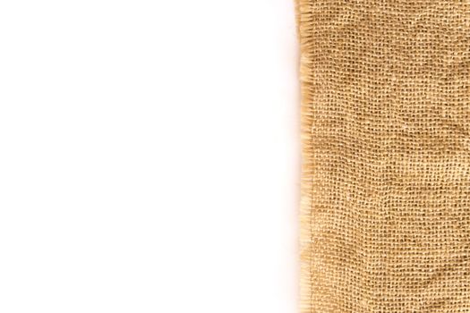 Closeup sackcloth with white background, copy space