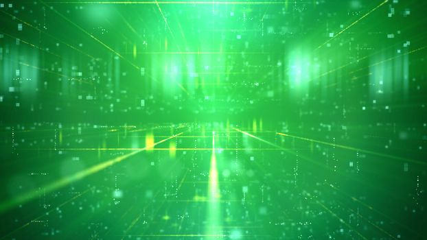 Turbidity 3d rendering of a futuristic technology cyberspace channel through a time portal with a network of figures and plazma looking center, covered with hazy nebulas, spots and rays.