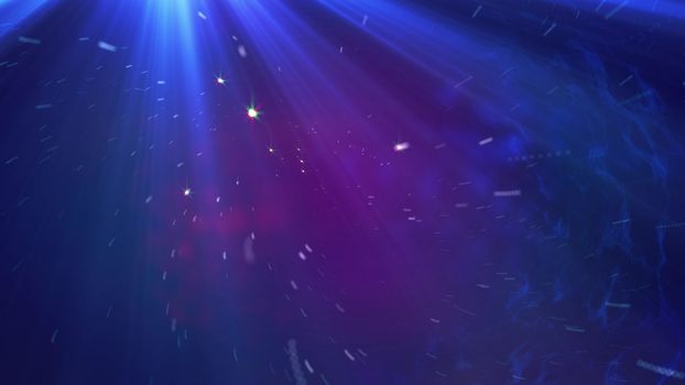 Amazing 3d illustration of an open space journey with shimmering stars, flashing meteors, smoking nebulas, in the dark blue background. The space galaxies looks enigmatic and thrilling.