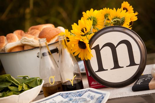 Beautiful rustic table setting with the letter "M" incorporated.