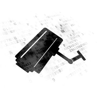 Privacy concept: Pixelated black Cctv Camera icon on Digital background