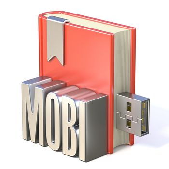 eBook icon metal MOBI red book USB 3D render illustration isolated on white background