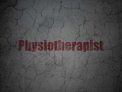 Health concept: Red Physiotherapist on grunge textured concrete wall background