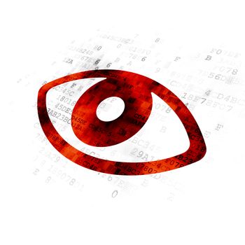 Safety concept: Pixelated red Eye icon on Digital background