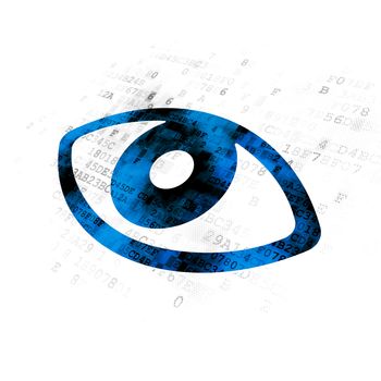 Security concept: Pixelated blue Eye icon on Digital background